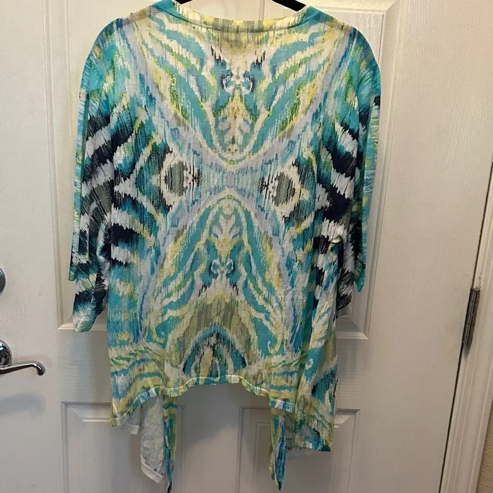 Chico's Vibrant Blue and Green Open-Front Cardigan Ramie Rayon Blend Size M - Picture 5 of 6